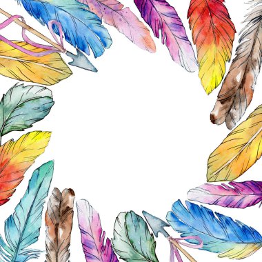 Suluboya kuş kanat tüy çerçevesinden.