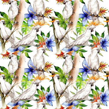 Gökyüzü kuş beyaz Amerika papağanı desende bir yaban hayatı suluboya stili tarafından.