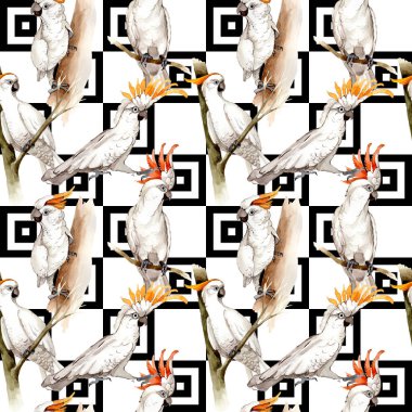 Gökyüzü kuş beyaz Amerika papağanı desende bir yaban hayatı suluboya stili tarafından.