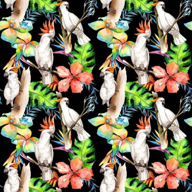 Gökyüzü kuş beyaz Amerika papağanı desende bir yaban hayatı suluboya stili tarafından.