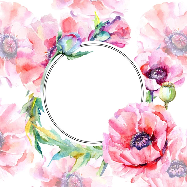 Wildflower poppy flower frame in a watercolor style. — Stock Photo, Image