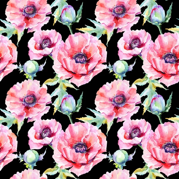 수채화 스타일에 야생화 양 귀 비 꽃 패턴. — 스톡 사진