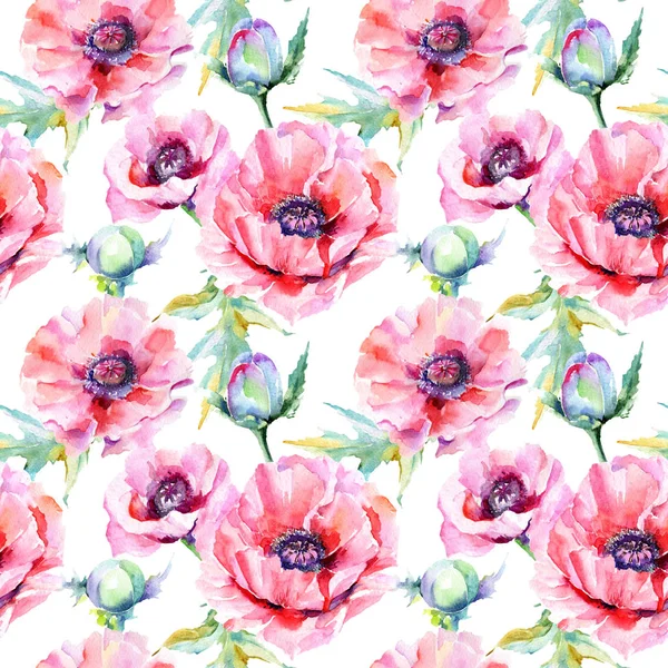 Wildflower poppy flower pattern in a watercolor style. — Stock Photo, Image