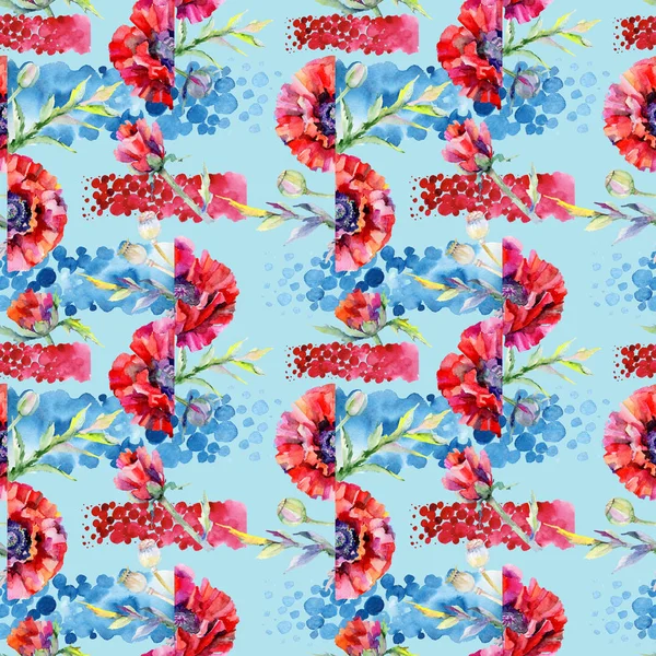 Patrón de flores de amapola silvestre en un estilo de acuarela . —  Fotos de Stock