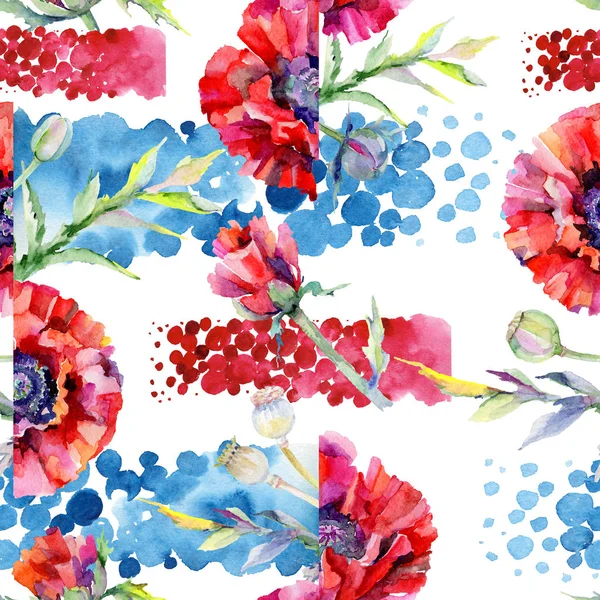 Wildflower poppy flower pattern in a watercolor style. — Stock Photo, Image