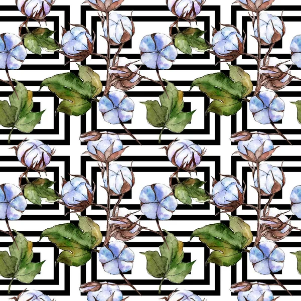 Patrón de flores de algodón de flor silvestre en un estilo de acuarela . — Foto de Stock