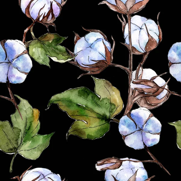 Wildflower cotton flower pattern  in a watercolor style.