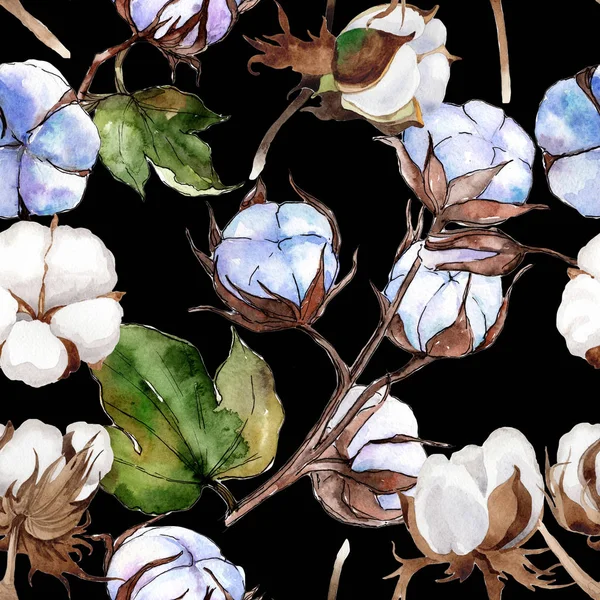 Patrón de flores de algodón de flor silvestre en un estilo de acuarela . — Foto de Stock