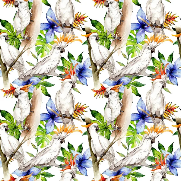 Gökyüzü kuş beyaz Amerika papağanı desende bir yaban hayatı suluboya stili tarafından.