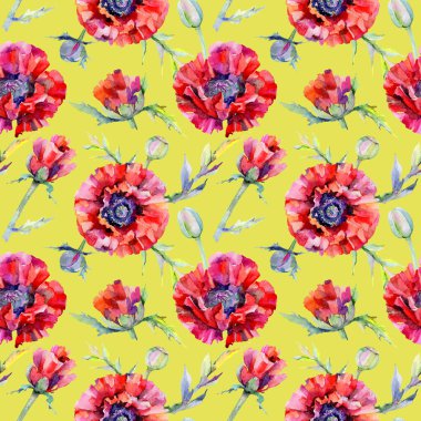 Kır çiçeği haşhaş çiçek deseni suluboya tarzında.