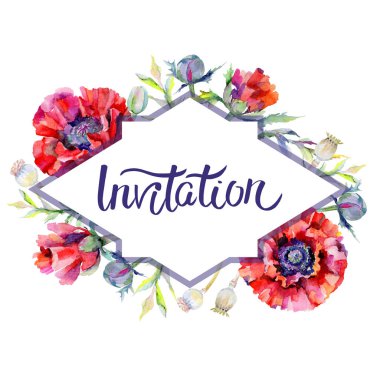 Kır çiçeği haşhaş çiçek çerçeve suluboya tarzında.