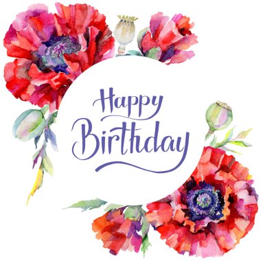 Kır çiçeği haşhaş çiçek çerçeve suluboya tarzında.