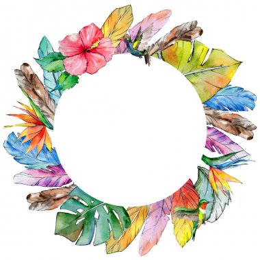 Suluboya kuş kanat tüy çerçevesinden.