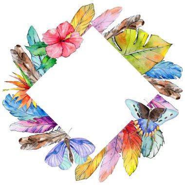 Suluboya kuş kanat tüy çerçevesinden.