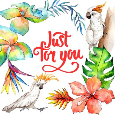 Gökyüzü kuş beyaz Amerika papağanı çerçevede suluboya stili tarafından bir yaban hayatı.