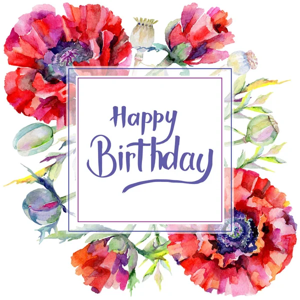 Kır çiçeği haşhaş çiçek çerçeve suluboya tarzında.