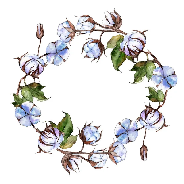 Wildflower cotton flower wreath  in a watercolor style. — Stock Photo, Image