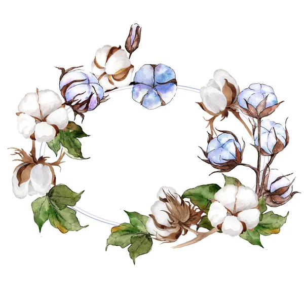 Corona de flores de algodón de flor silvestre en un estilo de acuarela . — Foto de Stock