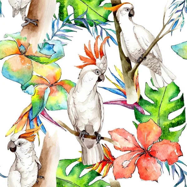 Niebo ptak biały Ara wzór w dzikich przez stylu przypominającym akwarele. — Zdjęcie stockowe
