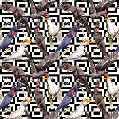 Gökyüzü kuş siyah Amerika papağanı desende bir yaban hayatı suluboya stili tarafından.