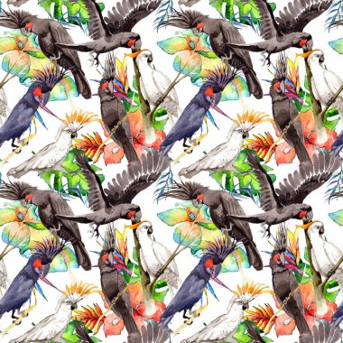 Gökyüzü kuş siyah Amerika papağanı desende bir yaban hayatı suluboya stili tarafından.