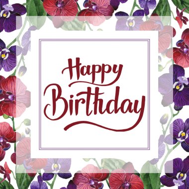 Kır çiçeği orkide çiçek çerçeve suluboya tarzında.