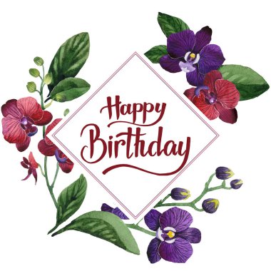 Kır çiçeği orkide çiçek çerçeve suluboya tarzında.