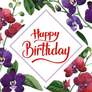 Kır çiçeği orkide çiçek çerçeve suluboya tarzında.