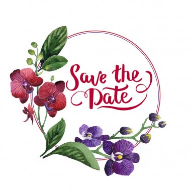 Kır çiçeği orkide çiçek çelenk suluboya tarzında.