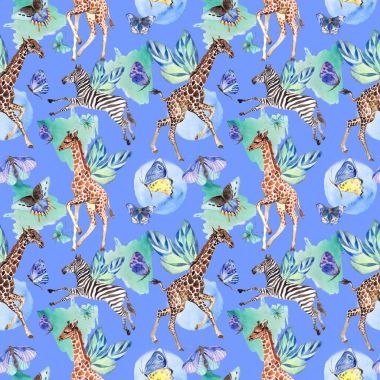 Egzotik kelebek vahşi böcek ve hayvan desen suluboya tarzında.