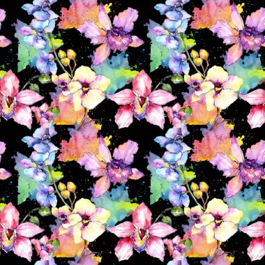 Kır çiçeği orkide çiçek deseni suluboya tarzında.