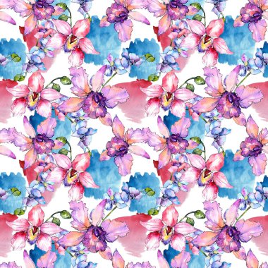 Kır çiçeği orkide çiçek deseni suluboya tarzında.