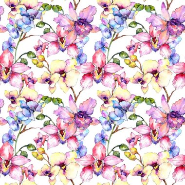 Kır çiçeği orkide çiçek deseni suluboya tarzında.