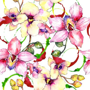 Kır çiçeği orkide çiçek deseni suluboya tarzında.