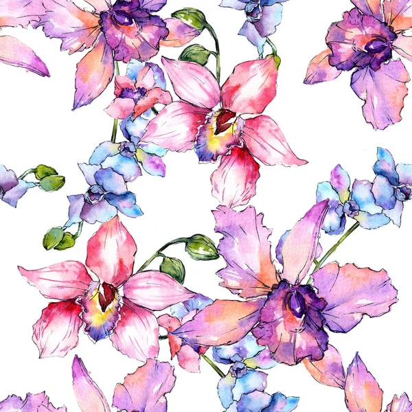 Modèle de fleur d'orchidée de fleur sauvage dans un style d'aquarelle . — Photo