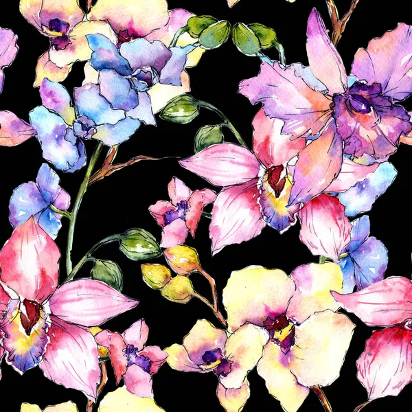 Wildflower orchid flower pattern in a watercolor style. — Stock Photo, Image