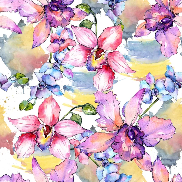 Wildflower orchid flower pattern in a watercolor style.