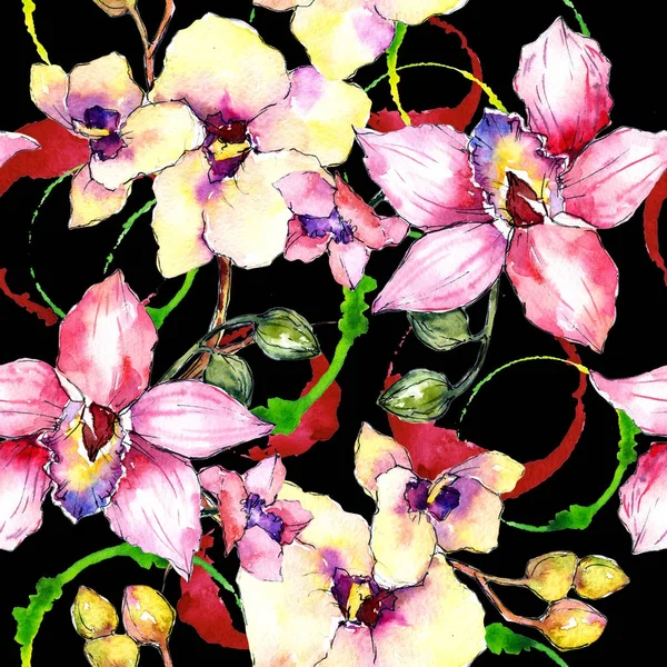 Wildflower orchid flower pattern in a watercolor style. — Stock Photo, Image