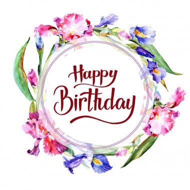 Kır çiçeği Iris çiçek çerçeve suluboya tarzında.