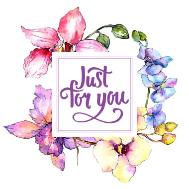 Kır çiçeği orkide çiçek çerçeve suluboya tarzında.