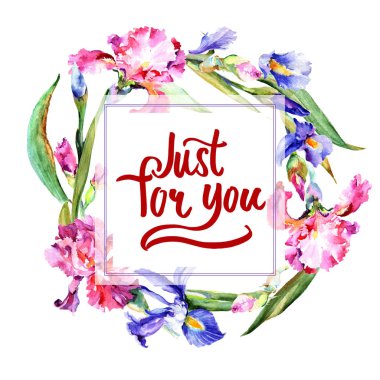 Kır çiçeği Iris çiçek çerçeve suluboya tarzında.