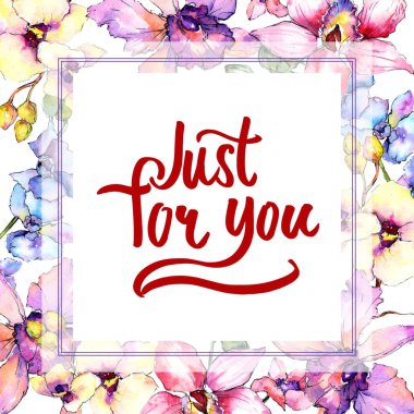 Kır çiçeği orkide çiçek çerçeve suluboya tarzında.