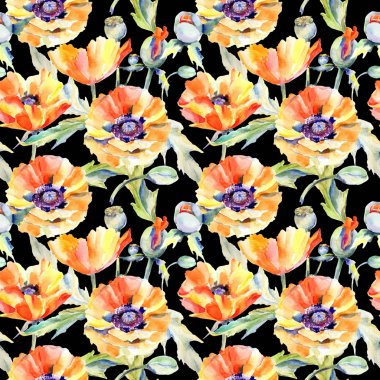 Kır çiçeği haşhaş çiçek deseni suluboya tarzında.