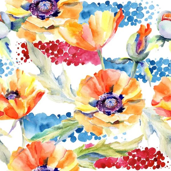 Wildflower vallmo blommönster i akvarell stil. — Stockfoto