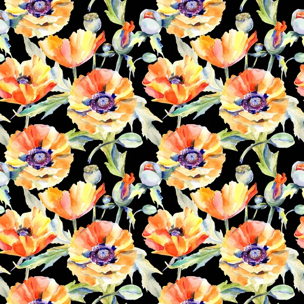 수채화 스타일에 야생화 양 귀 비 꽃 패턴. — 스톡 사진