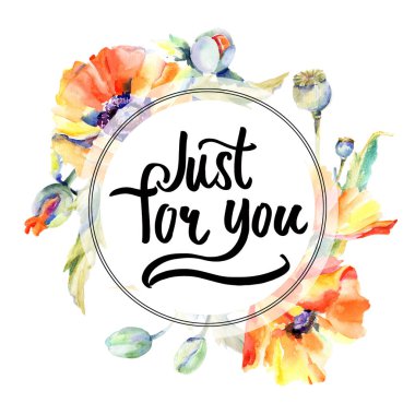 suluboya haşhaş çiçekli çerçeve