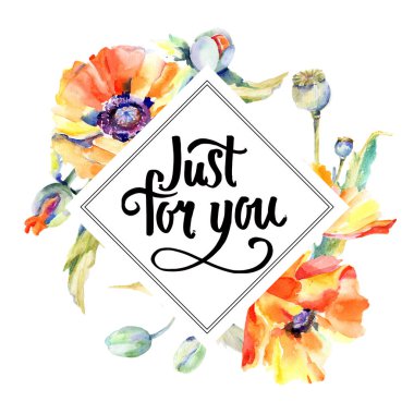 suluboya haşhaş çiçekli çerçeve