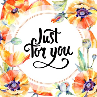 suluboya haşhaş çiçekli çerçeve