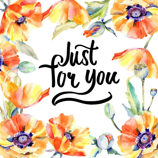 suluboya haşhaş çiçekli çerçeve