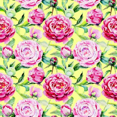 Kır çiçeği peony çiçek deseni suluboya tarzında.